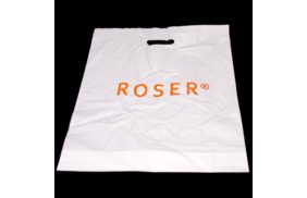 пакет упаковочный с прорубной ручкой п/э 60 мкр 40*50 с логотипом roser пнд белый купить по цене 7.5 руб - в интернет-магазине Веллтекс | Тюмень
